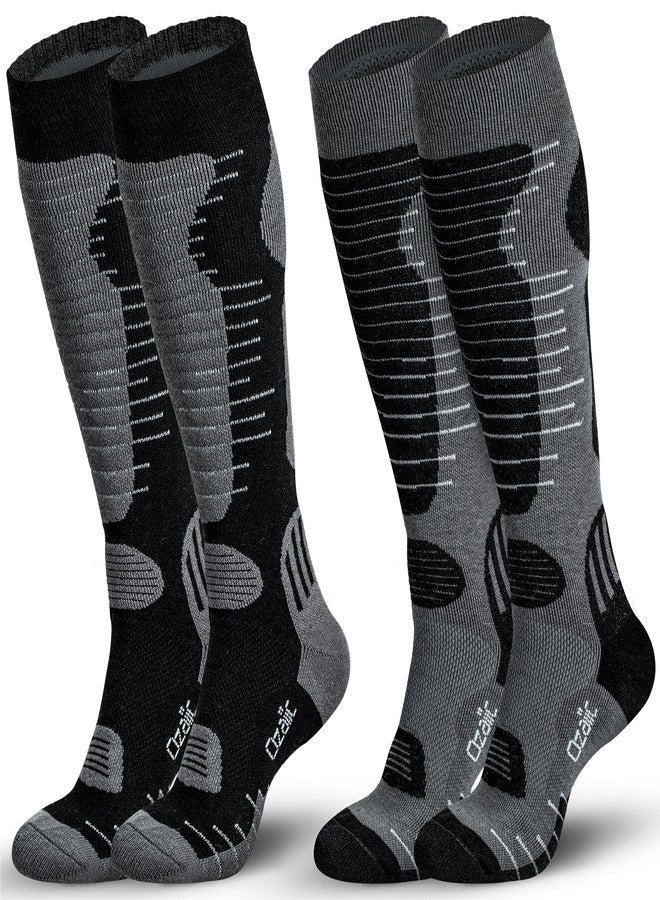 Ozaiic Merino Wool Ski Socks Mens Womens 2 Pairs for Skiing, Snowboarding, Thermal Knee High Winter Warm Sports Performance Socks - Image 1